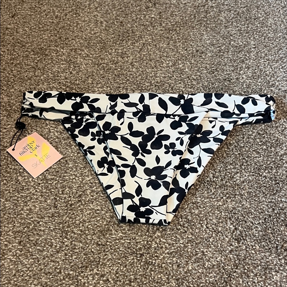Skatie Black and White Floral Bikini Bottom